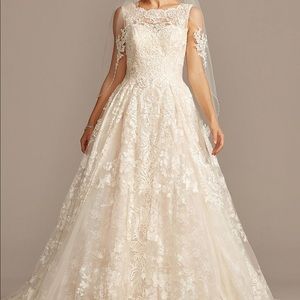 Oleg Cassini Pleated Lace Wedding Dress w/ Pockets